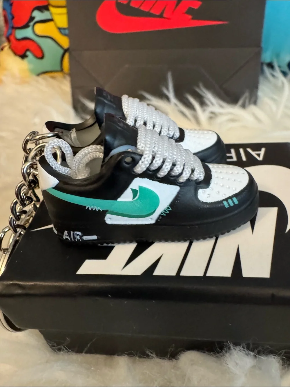 Nike Mini Air Force 1 Keychain - White & Teal